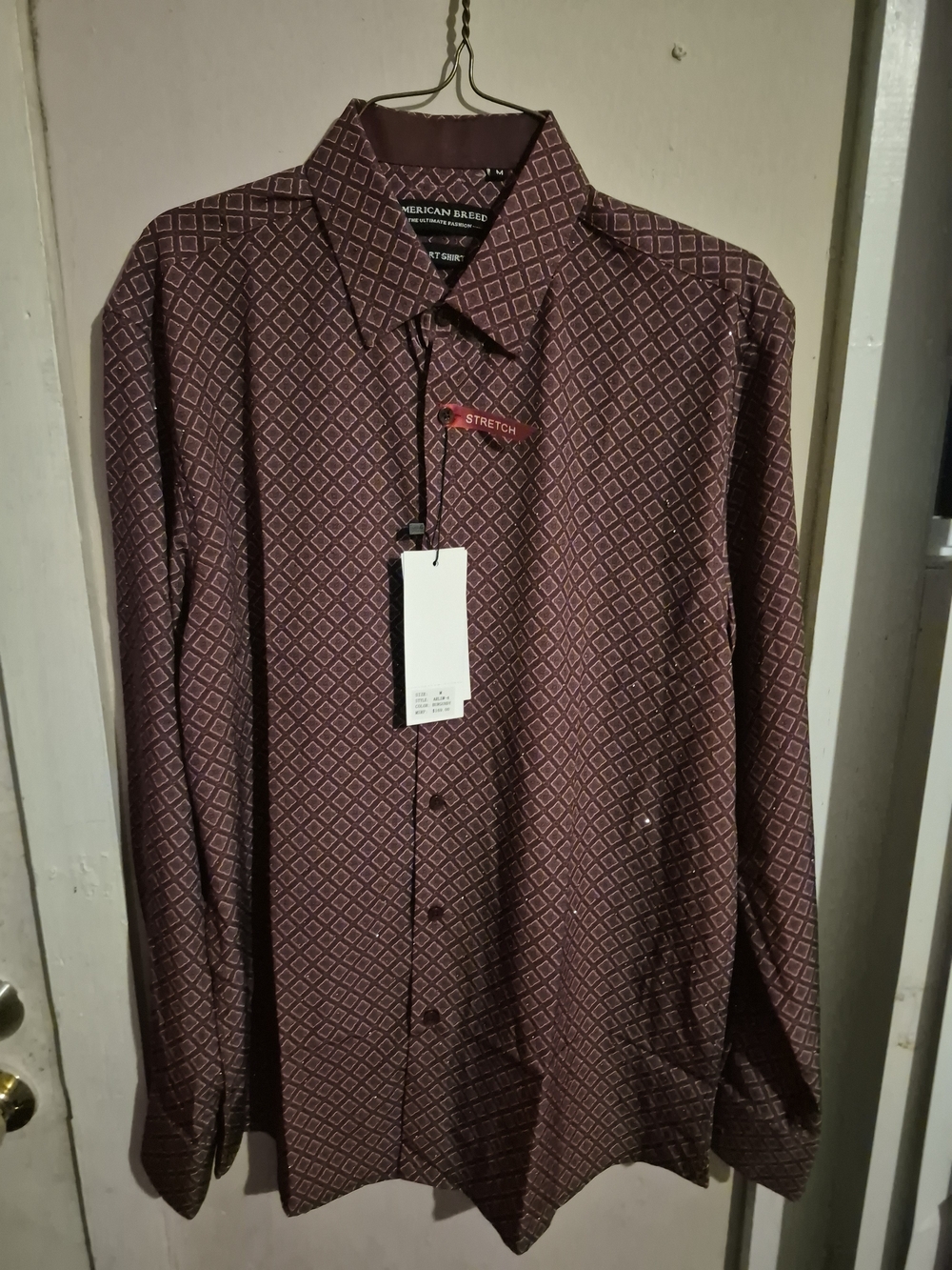 American Breed Stretch Burgundy Diamond-Print Smart Dress Shirt